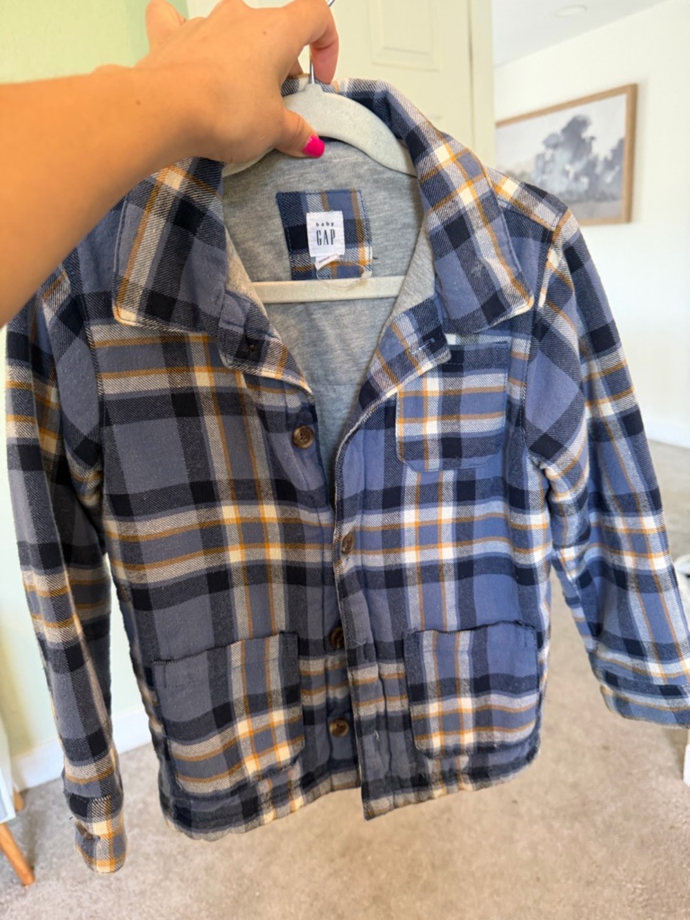 GAP Blue Plaid Button-Up Shacket